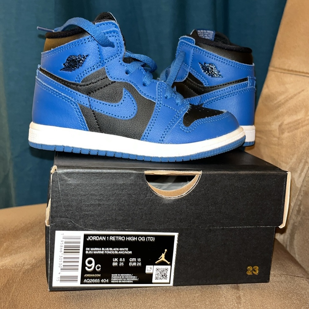 Nike JORDAN 1 RETRO HIGH OG for toddler size 9 - blue/black-white - authentic